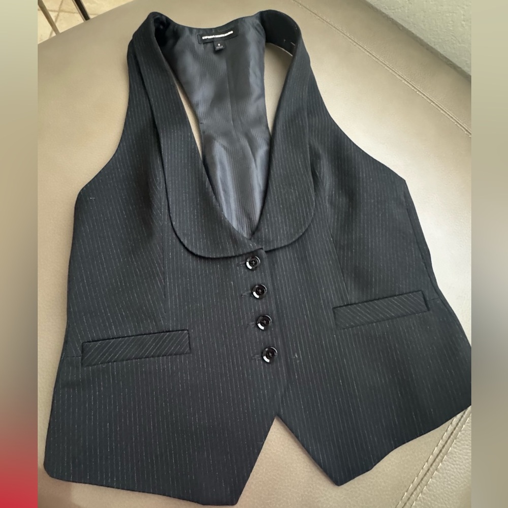 Express Black Pinstripe Vest
